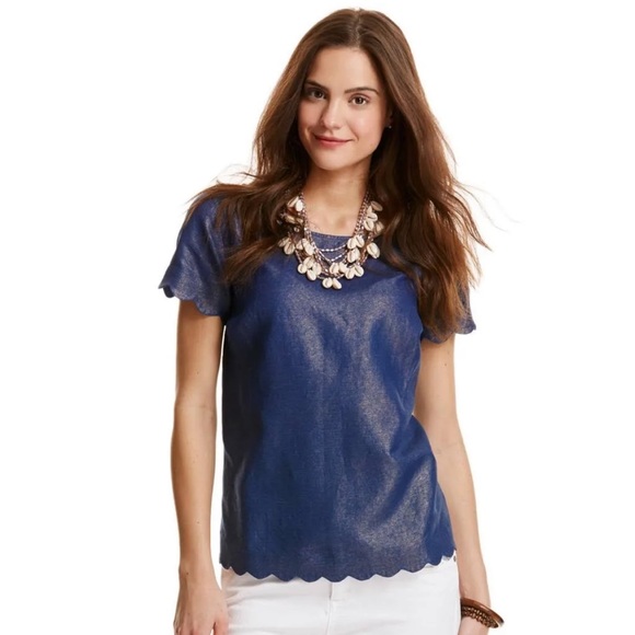 Vineyard Vines Shimmer Linen-Blend Scallop Top - Picture 1 of 11